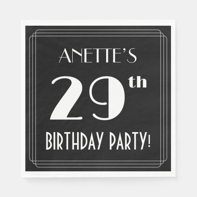 Serviette En Papier Art Déco Look 29e fête d'anniversaire avec nom per (Devant)