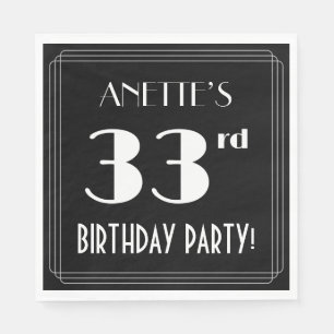 Serviette En Papier Art Déco Look 33ème fête d'anniversaire avec nom p