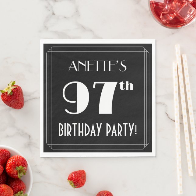 Serviette En Papier Art Déco Look 97th Birthday Party with Custom Name (En situation)