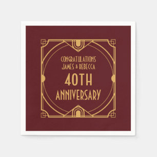 Serviette En Papier Art Déco Nom 40e anniversaire du Mariage Ruby Red