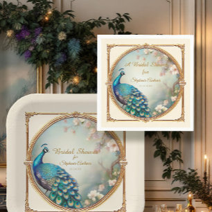 Serviette En Papier Art Déco Paon Élégante Fleur Réception de Mariage