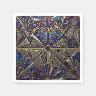 Serviette En Papier Art Déco Soleil Éclaté Violet Or
