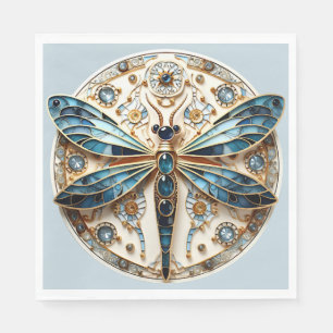 Serviette En Papier Art Deco Verre Coloré Saphirs Libellule  