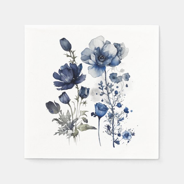 Serviette En Papier Art Delft bleu et blanc avec fleur sauvage (Devant)