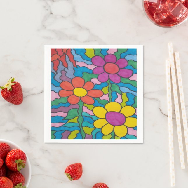 Serviette En Papier Art Fleur Hippie Rétro (En situation)