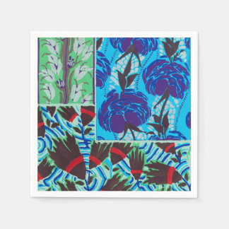 Serviette En Papier Art floral bleu et vert maximaliste vibrant