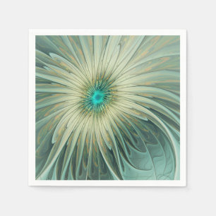 Serviette En Papier Art floral fractal abstrait vert sauge fantaisiste