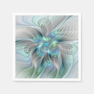 Serviette En Papier Art fractal fantaisie papillon bleu vert abstrait