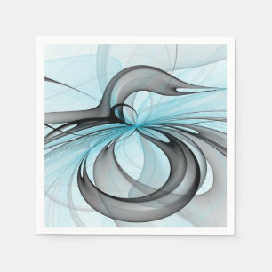 Serviette En Papier Art fractal moderne gris anthracite abstrait bleu