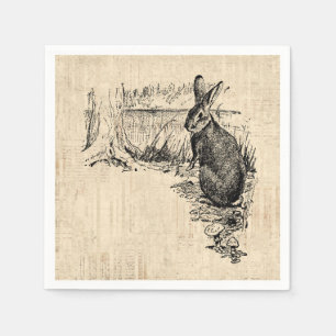 Serviette En Papier Art lapin vintage illustré