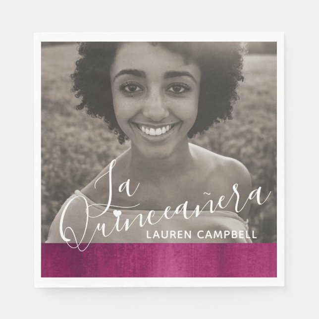 Serviette En Papier Art moderne rose rouge La Quinceañera photo (Devant)