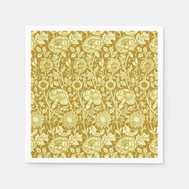 Serviette En Papier Art Nouveau Carnation Damas, moutarde et jaune (Devant)
