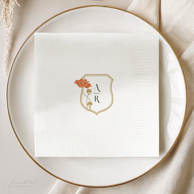 Serviette En Papier Art Nouveau Cimier Floral Monogramme Cocktail Napk (ART NOUVEAU FLORAL CREST MONOGRAM WEDDING COCKTAIL NAPKIN)