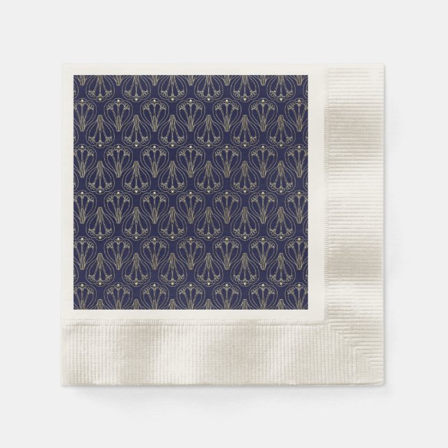 Serviette En Papier Art Nouveau Marine Bleu et or (Devant)