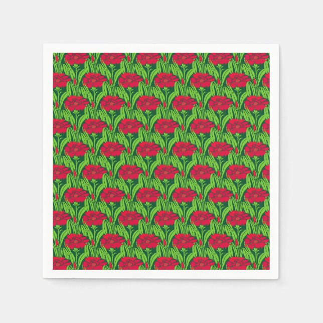 Serviette En Papier Art Nouveau rouge oeillets damas floral (Devant)