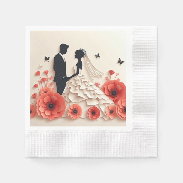 Serviette En Papier Art papier de mariés avec des fleurs (Devant)