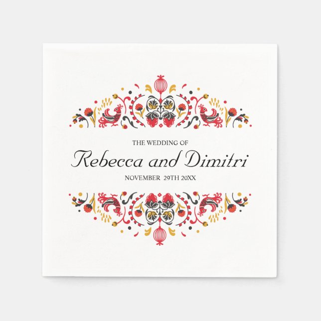 Serviette En Papier Art populaire russe Khokhloma mariage élégant (Devant)