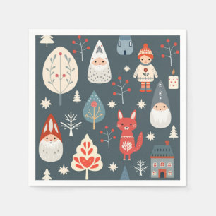 Serviette En Papier Art populaire scandinave avec génomes de Noël