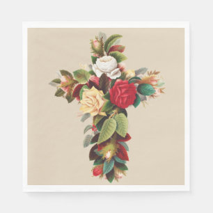 Serviette En Papier Art religieux croix botanique vintage de roses