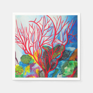 Serviette En Papier Art rouge d'océan de récif coralien