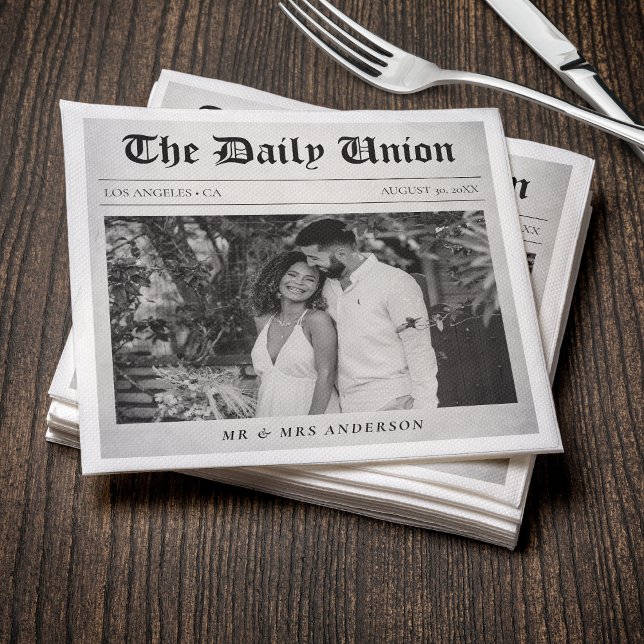 Serviette En Papier Article de journal Réception de mariage (Newspaper Article Wedding Reception Napkins
)