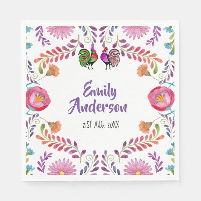 Serviette En Papier Articles de fête FIESTA personnalisés avec fleurs  (Devant)