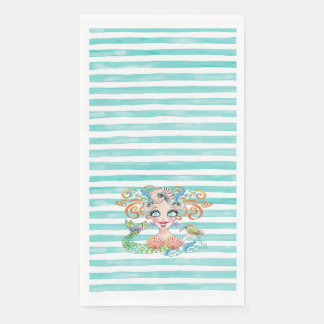 Serviette En Papier Artsy Mermaid on Blue Stripes