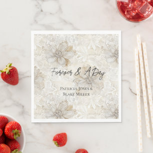 Serviette En Papier Assez Romantique Crème Fleurs Mariage Ivoire