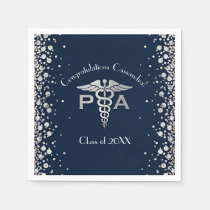 Serviette En Papier Assistant de médecin PA Diplômé Bleu Nuit Argent