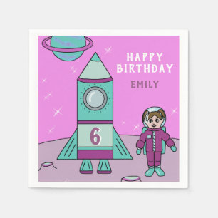 Serviette En Papier Astronaut Girl and Rocket Moon Space Anniversaire