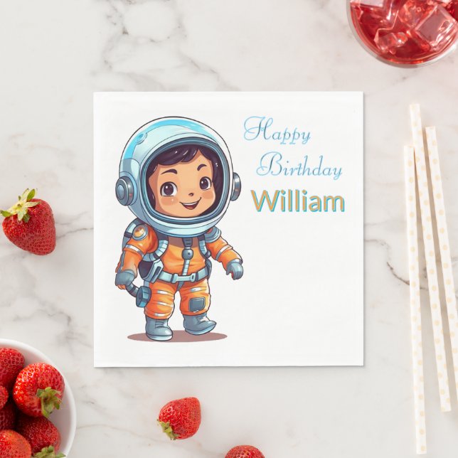 Serviette En Papier Astronaut personnalisé Joyeux anniversaire (En situation)