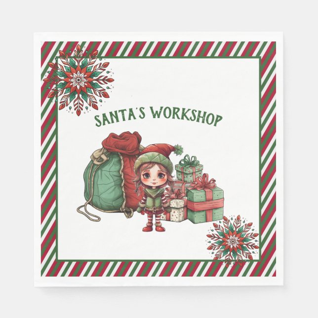 Serviette En Papier Atelier père Noël Fête de Noël Elf (Devant)