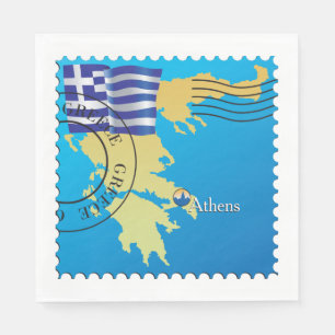 Serviette En Papier Athènes Grèce Horloge grecque Drapeau et carte
