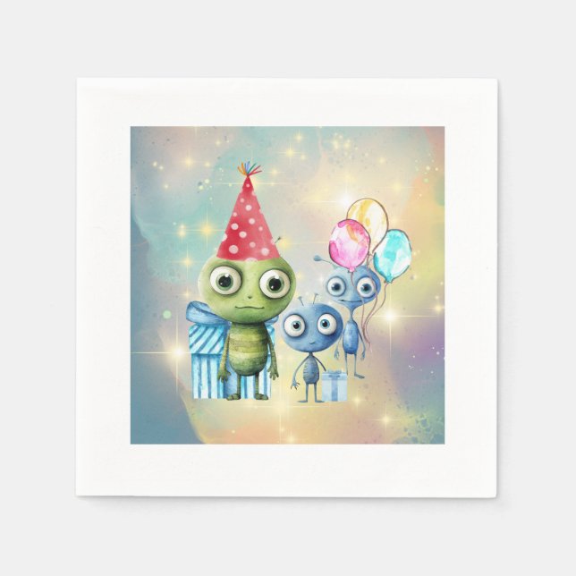 Serviette En Papier Attention serviettes d'anniversaire intergalactiqu (Devant)