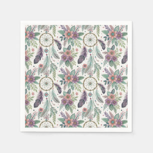 Serviette En Papier Attrape-rêves Boho Plumes Magiques Motif Floral