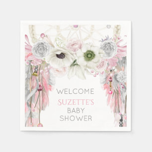 Serviette En Papier Attrape-rêves Rose Gris Ivoire à Plumes