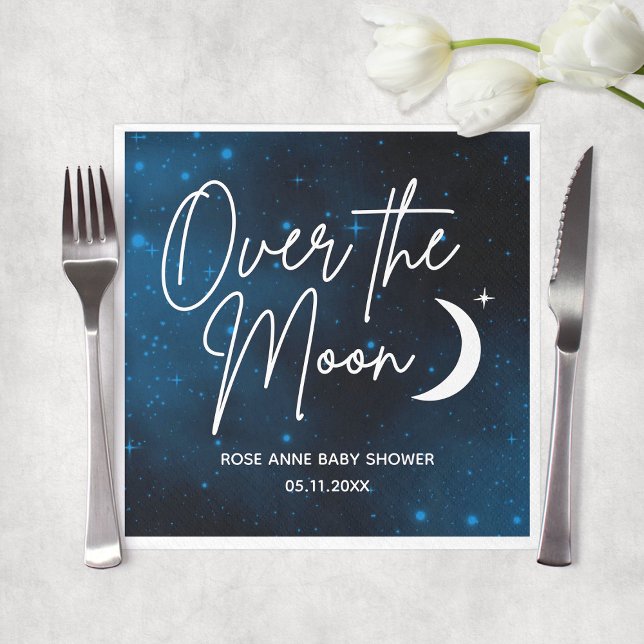 Serviette En Papier Au-Dessus Du Baby shower Lune Fête Personnalisée (Over The Moon Baby Shower Personalized Party Napkins
)