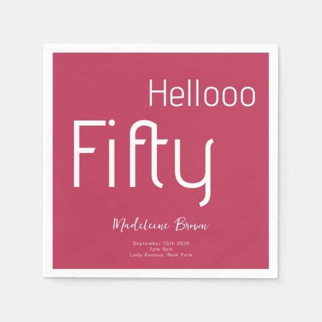 Serviette En Papier Audacieuse typographie Magenta 50e anniversaire (Devant)