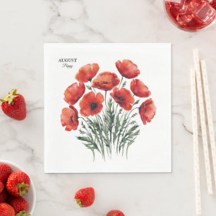 Serviette En Papier August Poppy Bloom - Cadeau d'anniversaire personn