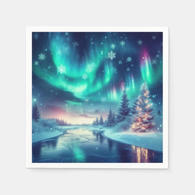 Serviette En Papier aurora borealis/Noël/hiver (Devant)