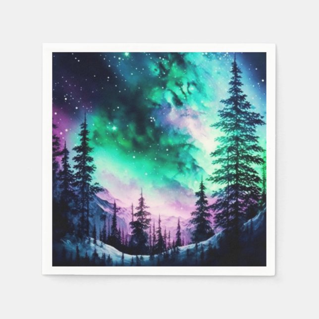 Serviette En Papier Aurora céleste boréale Lumières nord vives (Devant)
