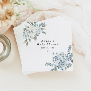 Serviette En Papier AUSHA Dusty Blue Floral Boy Baby shower