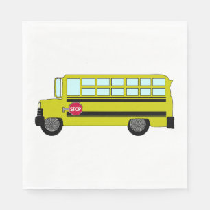 Serviette En Papier Autobus scolaire jaune avec panneau d'arrêt