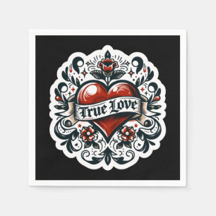 Serviette En Papier Autocollant de tatouage de cœur d'amour véritable 