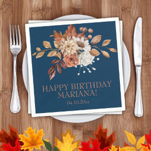 Serviette En Papier Automne Aquarelle Florale Marine Bleu fête d'anniv