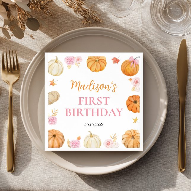 Serviette En Papier Automne Automne Citrouille Fille Anniversaire (Créateur téléchargé)