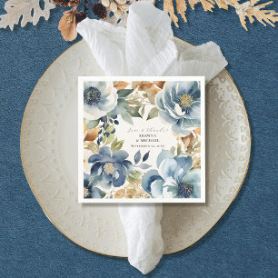Serviette En Papier Automne Automne Elégant Bleu Floral Moderne Mariag