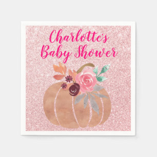 Serviette En Papier Automne Automne Floral Citrouille Rose Gold