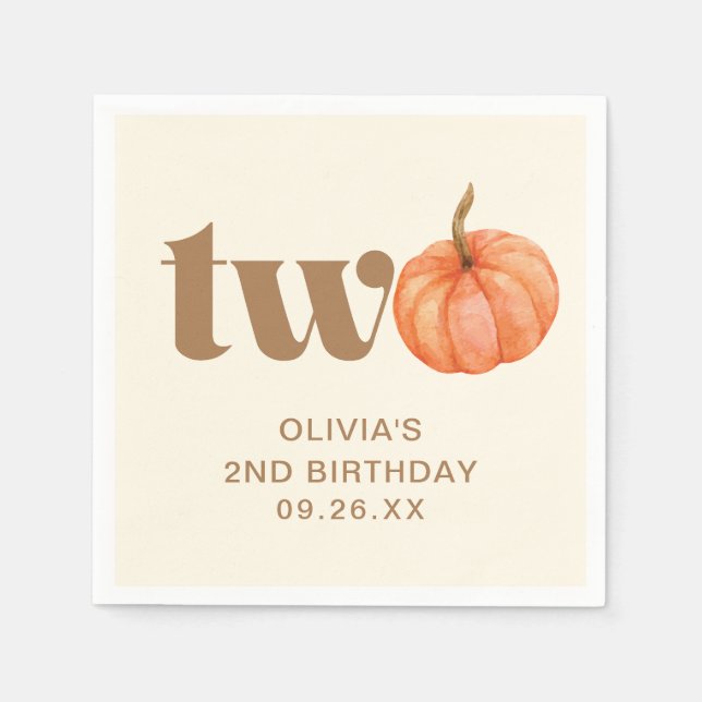 Serviette En Papier Automne Boho Automne Aquarelle Citrouille 2e Anniv (Devant)