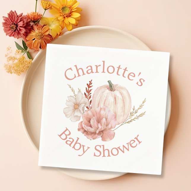 Serviette En Papier Automne Boho Citrouille Baby shower Floral  (personalized baby shower napkins
)